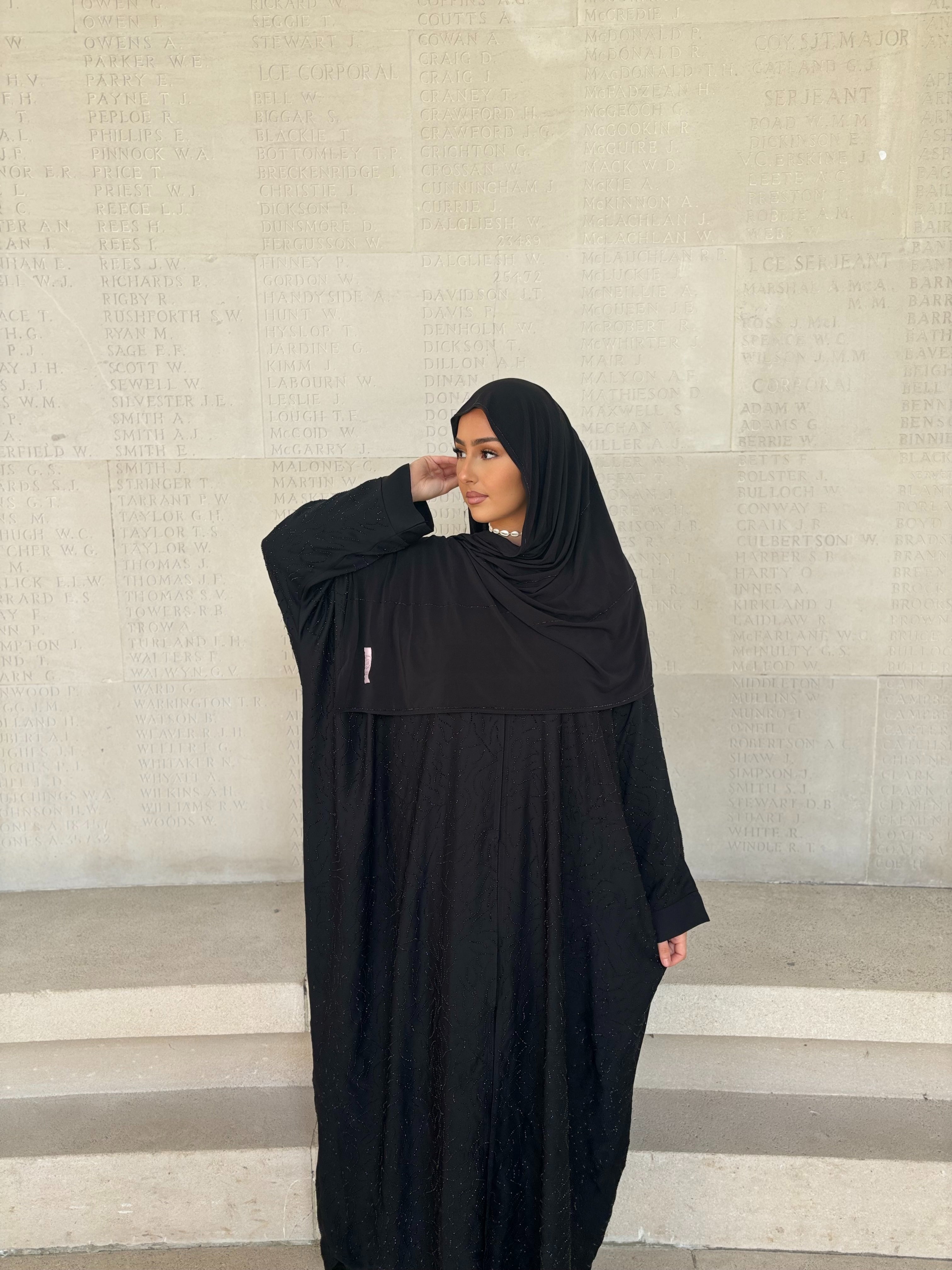 Full Rhinestone Dubai Abaya - Black