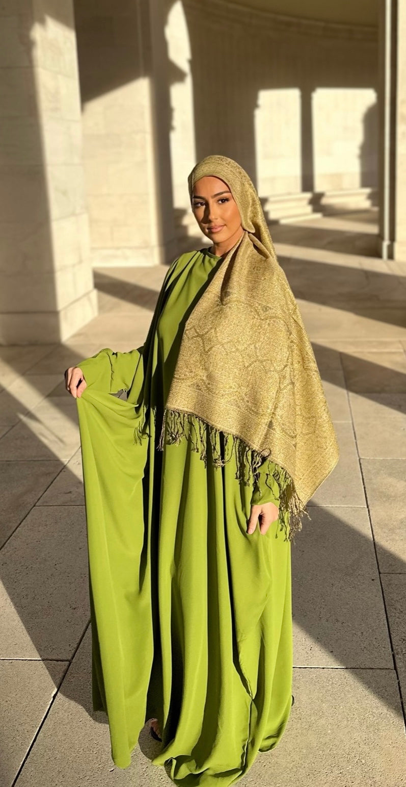 Abaya saoudienne soie de medine - VERT OLIVE