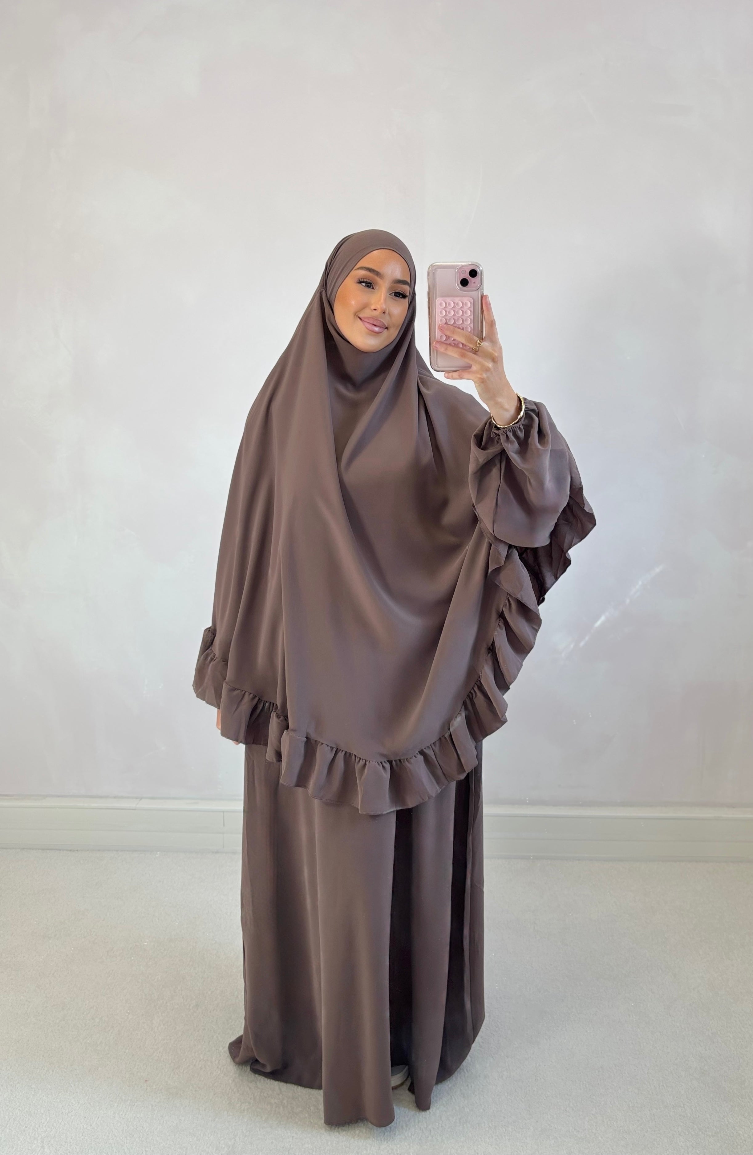 Set prière abaya + khimar - taupe foncé