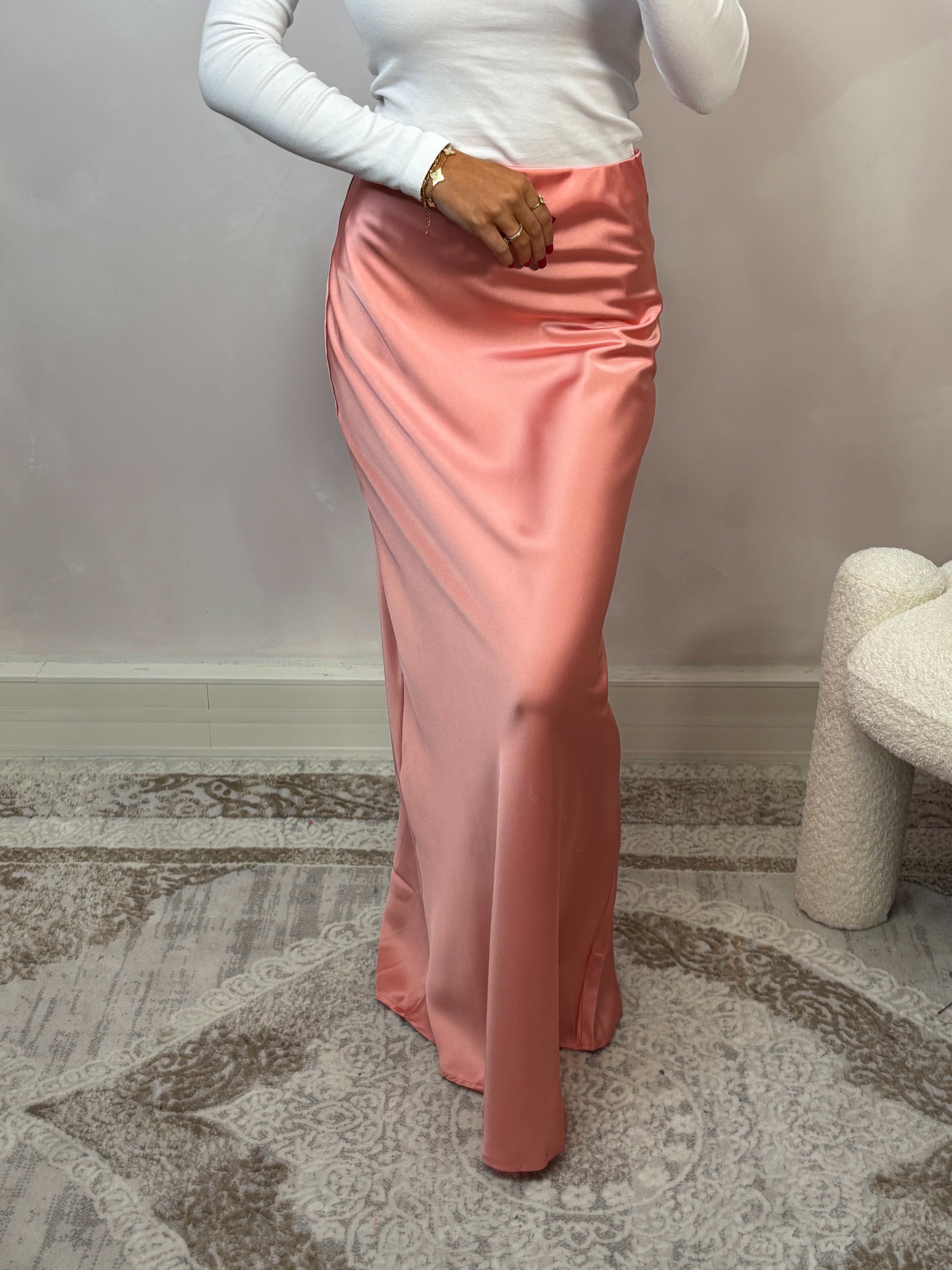 Premium satin maxi skirt - coral