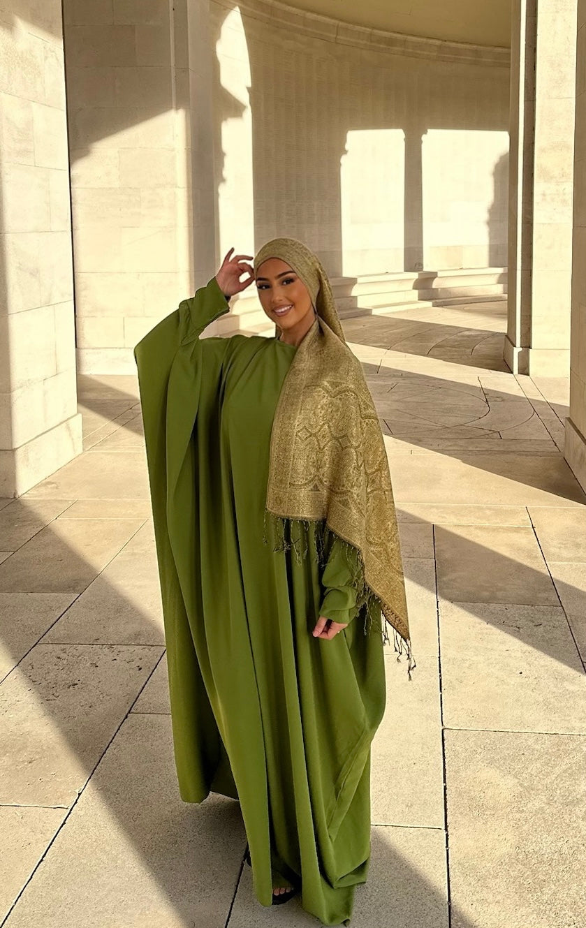Abaya saoudienne soie de medine - VERT OLIVE