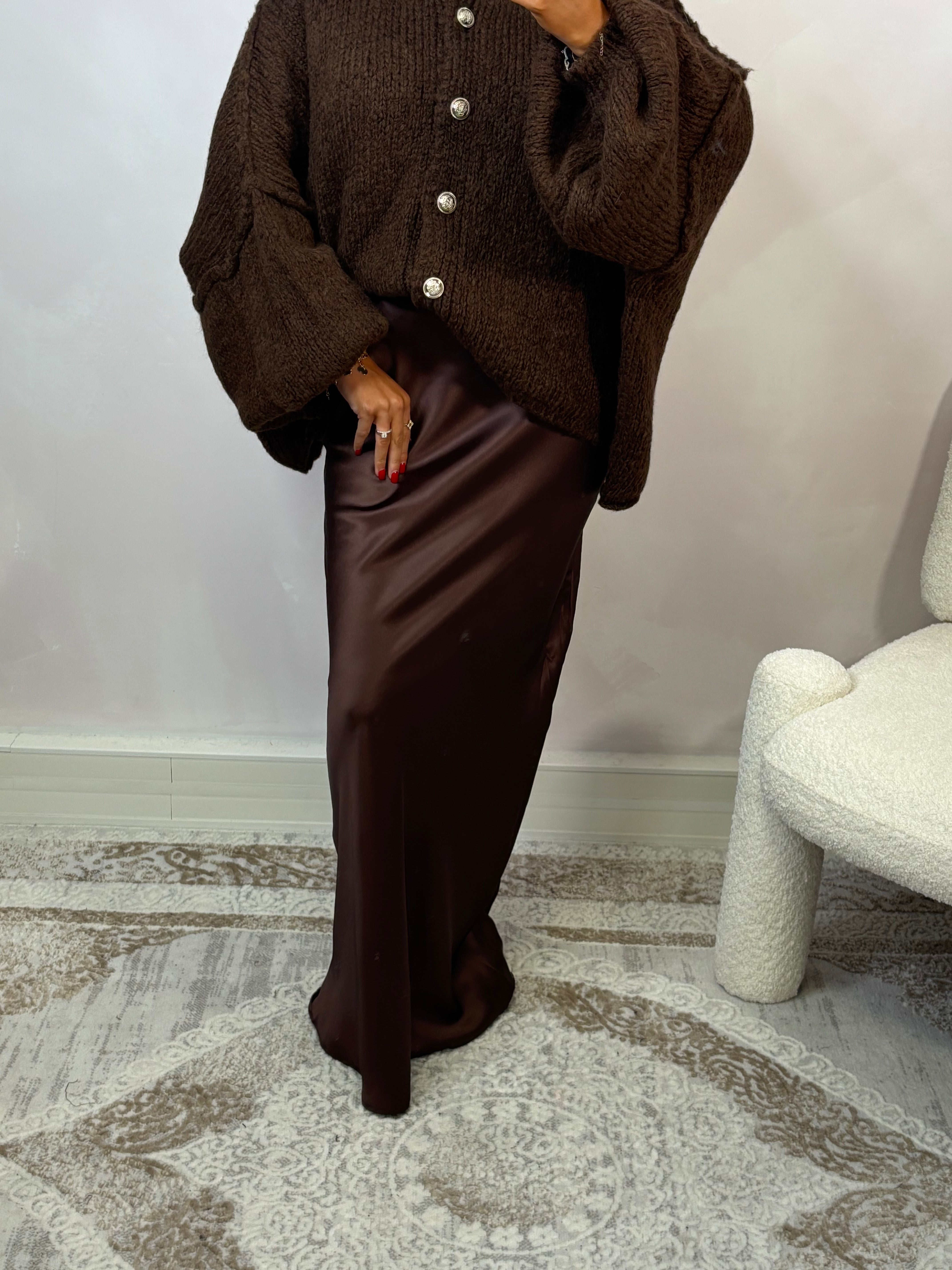 Premium satin maxi skirt - dark brown