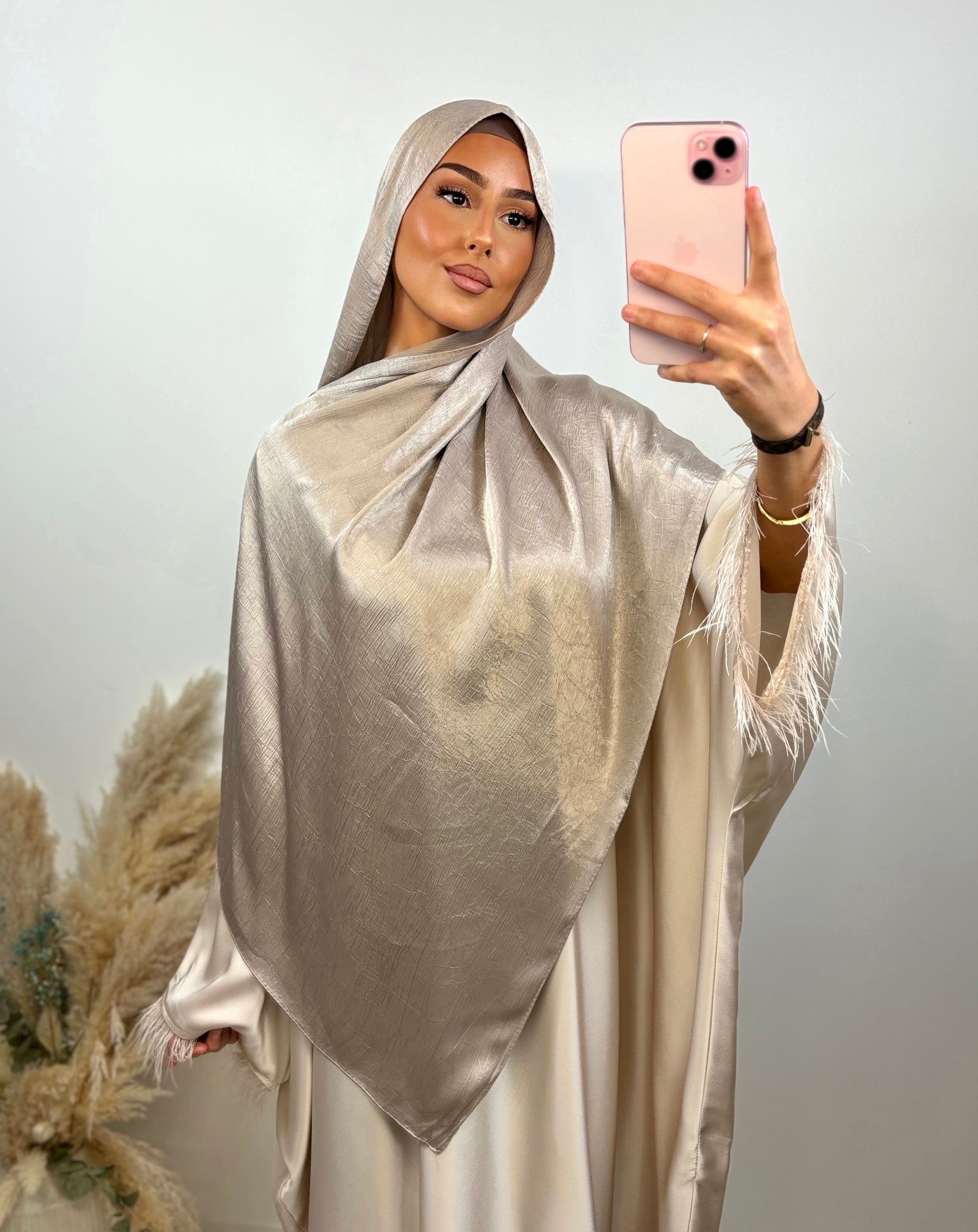 Reversible satin veil - taupe