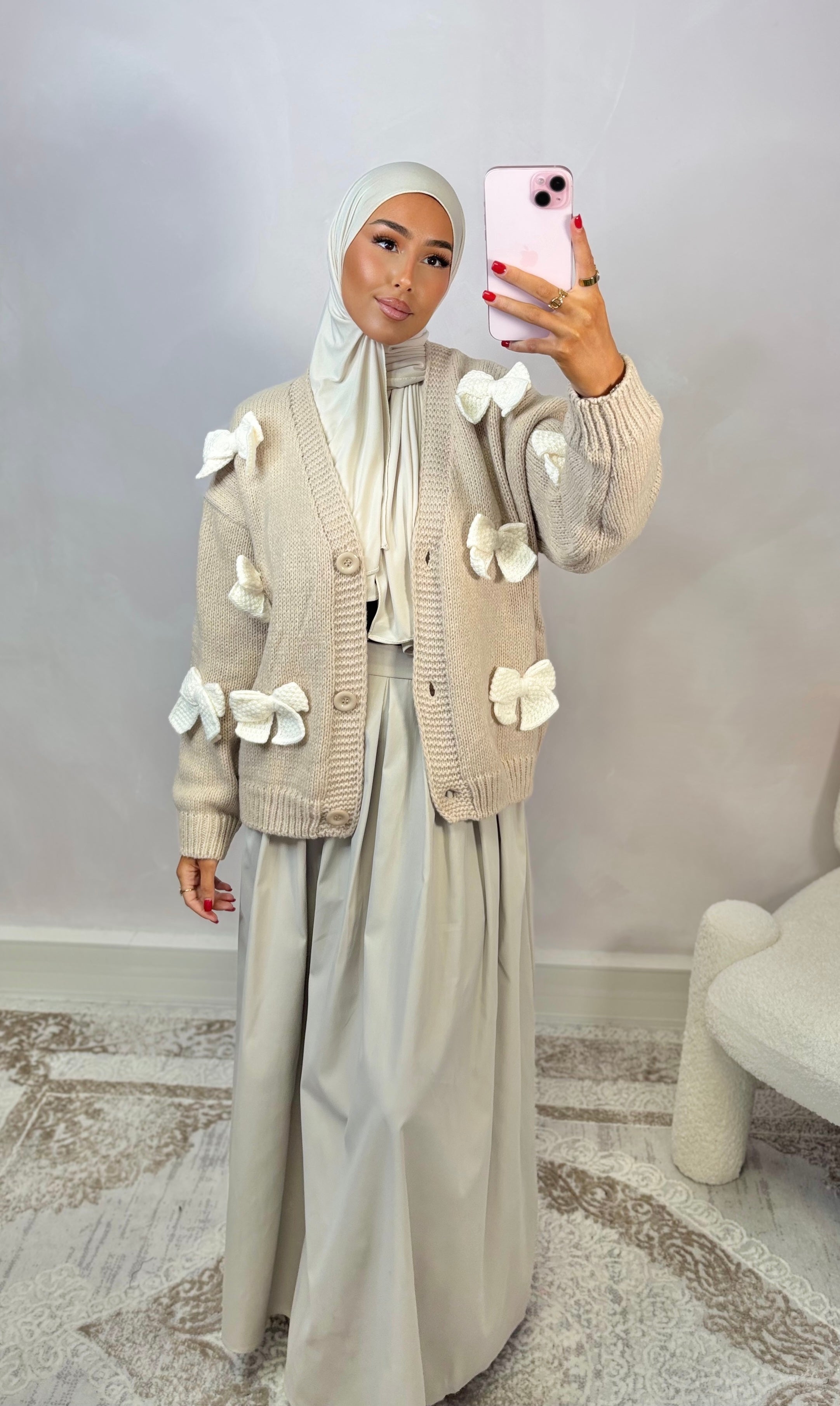 Embroidered cardigan - taupe Milk