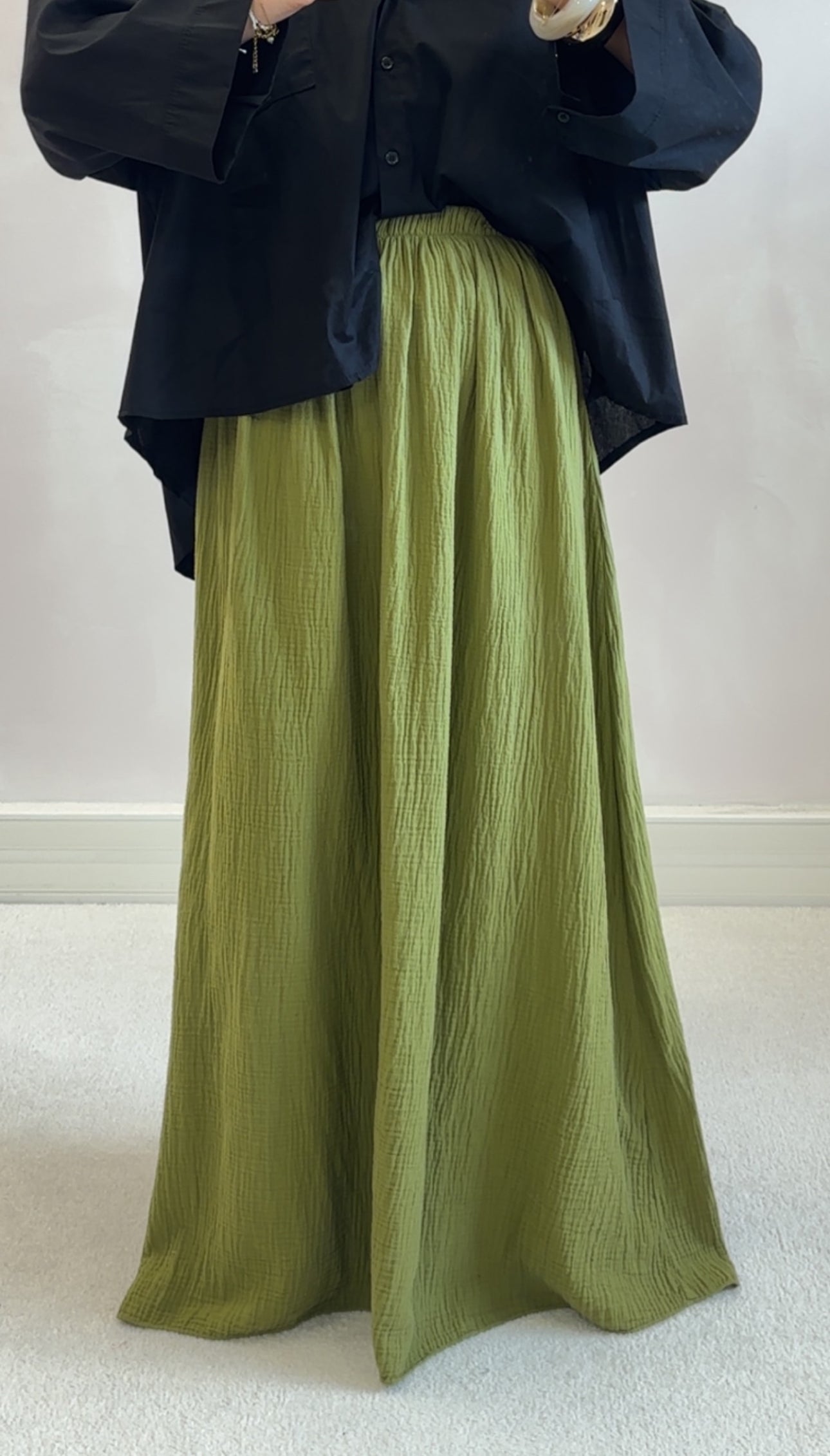 MAXI cotton gas skirt - olive green
