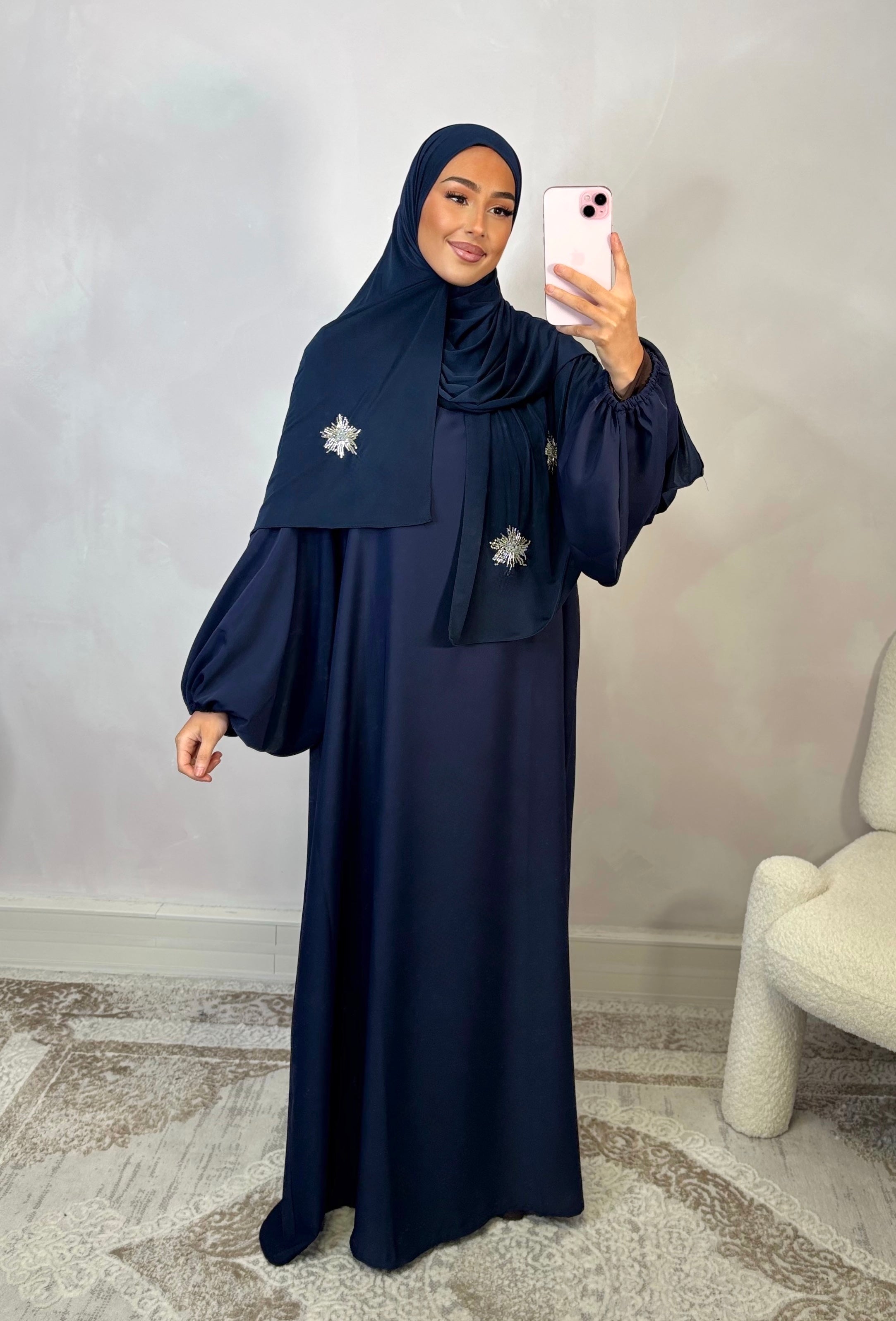 Balloon sleeve abaya - midnight blue
