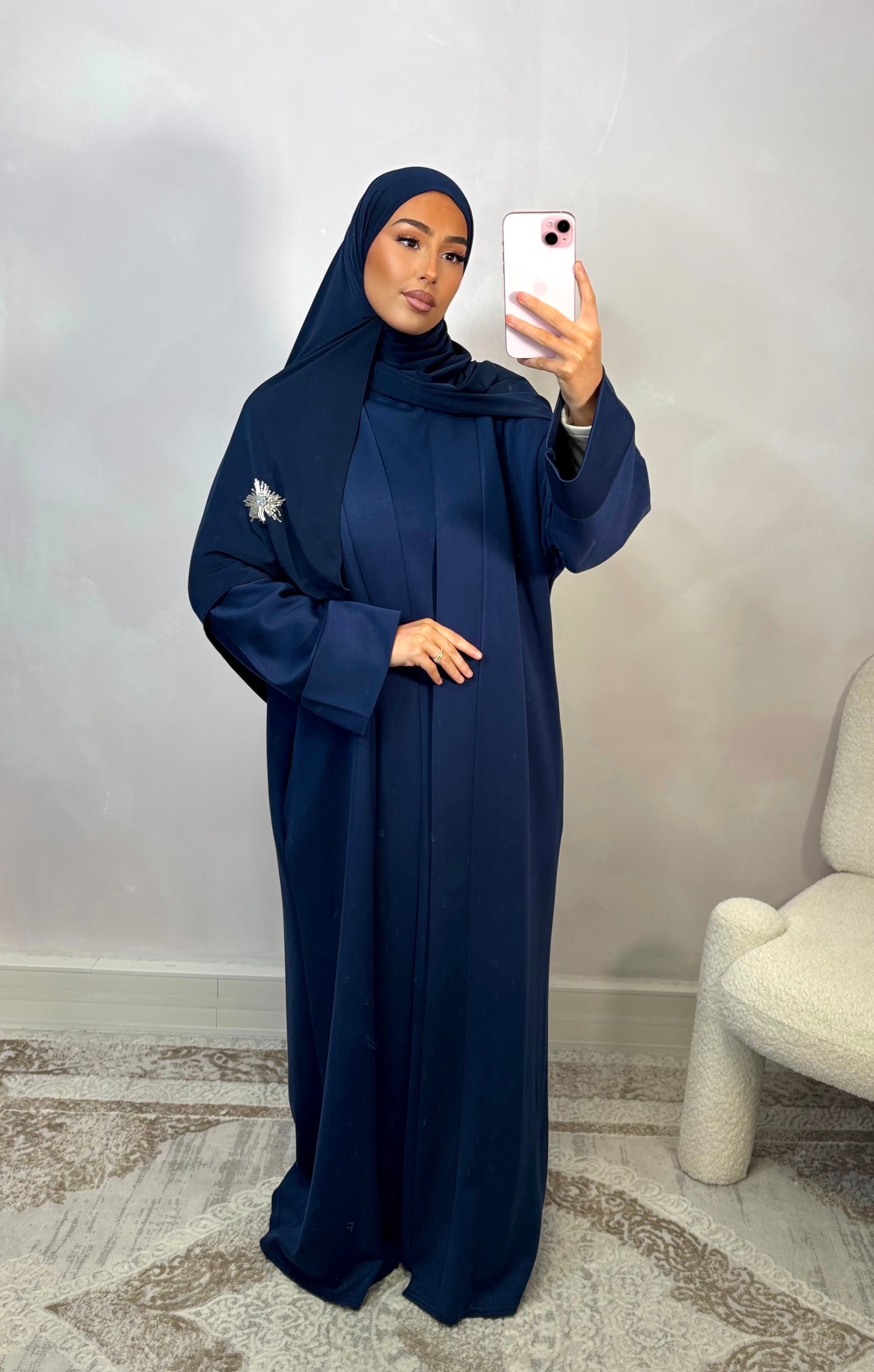 jersey abaya kimono set - midnight blue