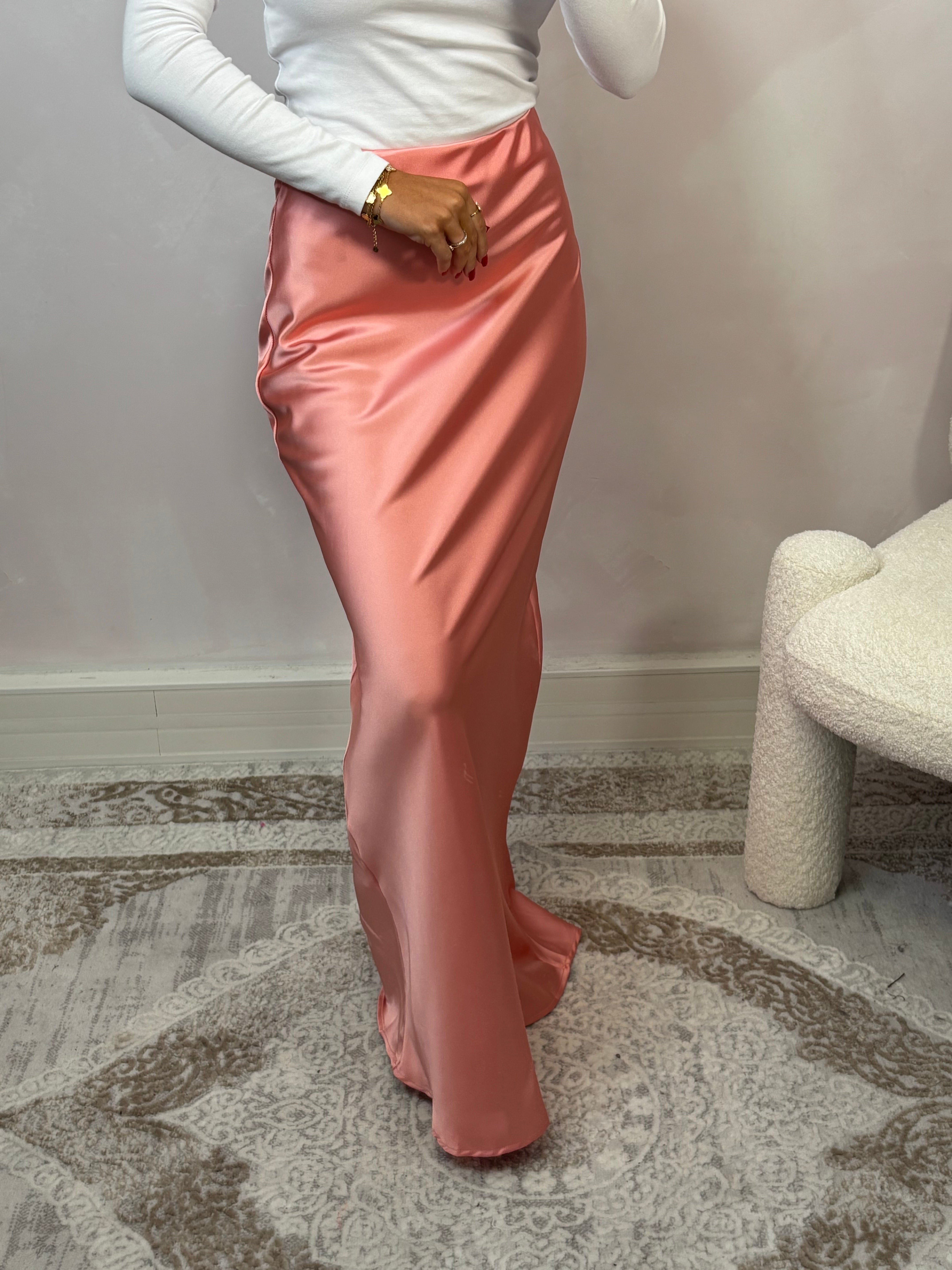 Premium satin maxi skirt - coral
