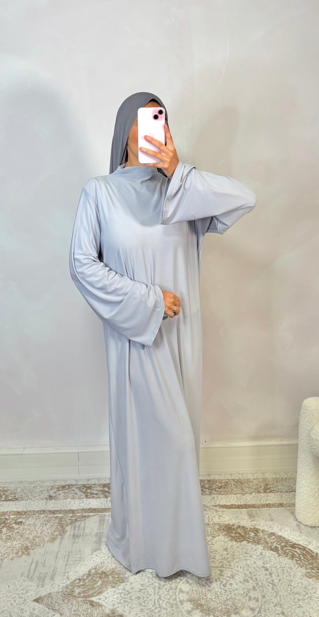 Luxury premium jersey abaya - baby gray