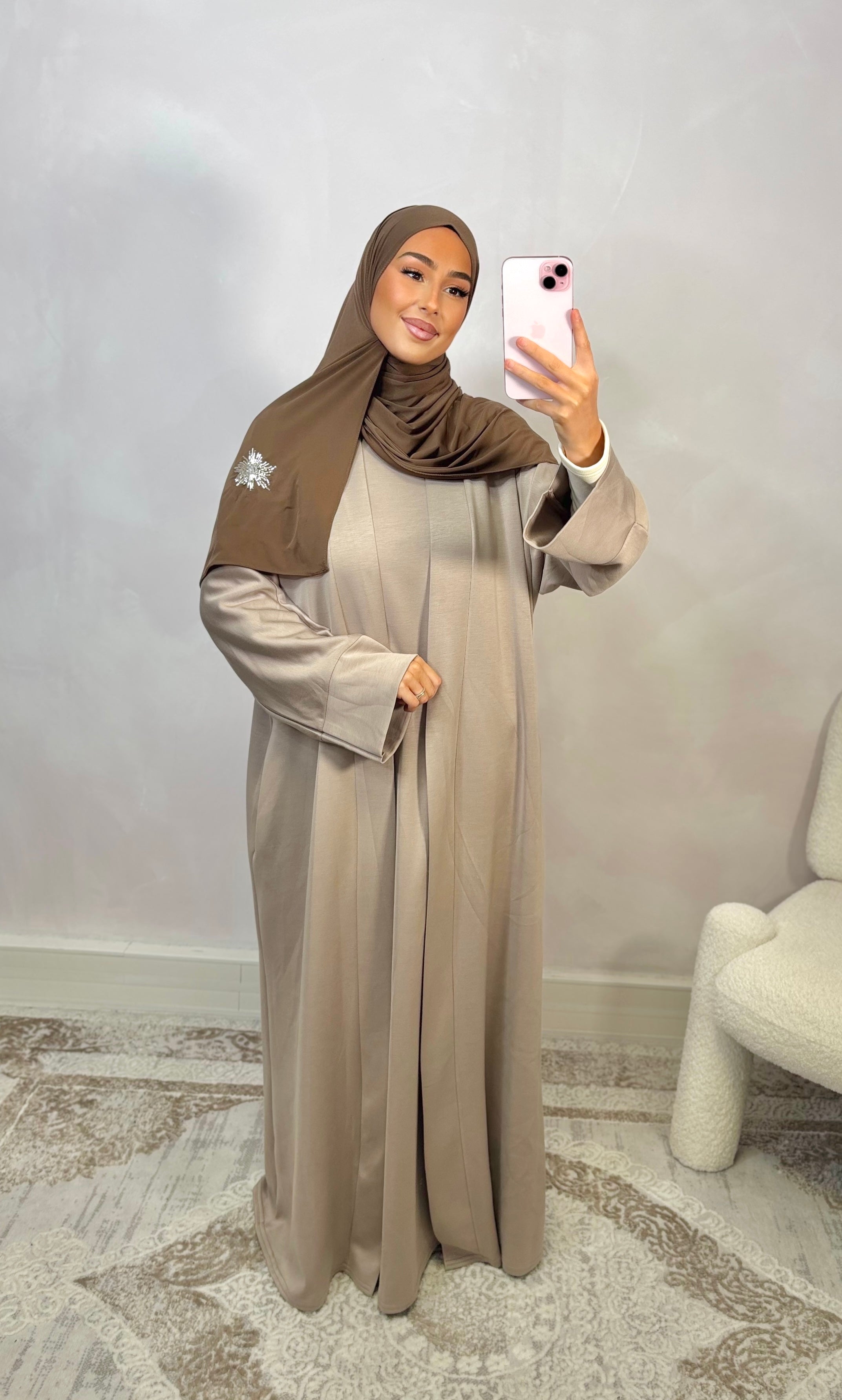 jersey abaya kimono set - taupe