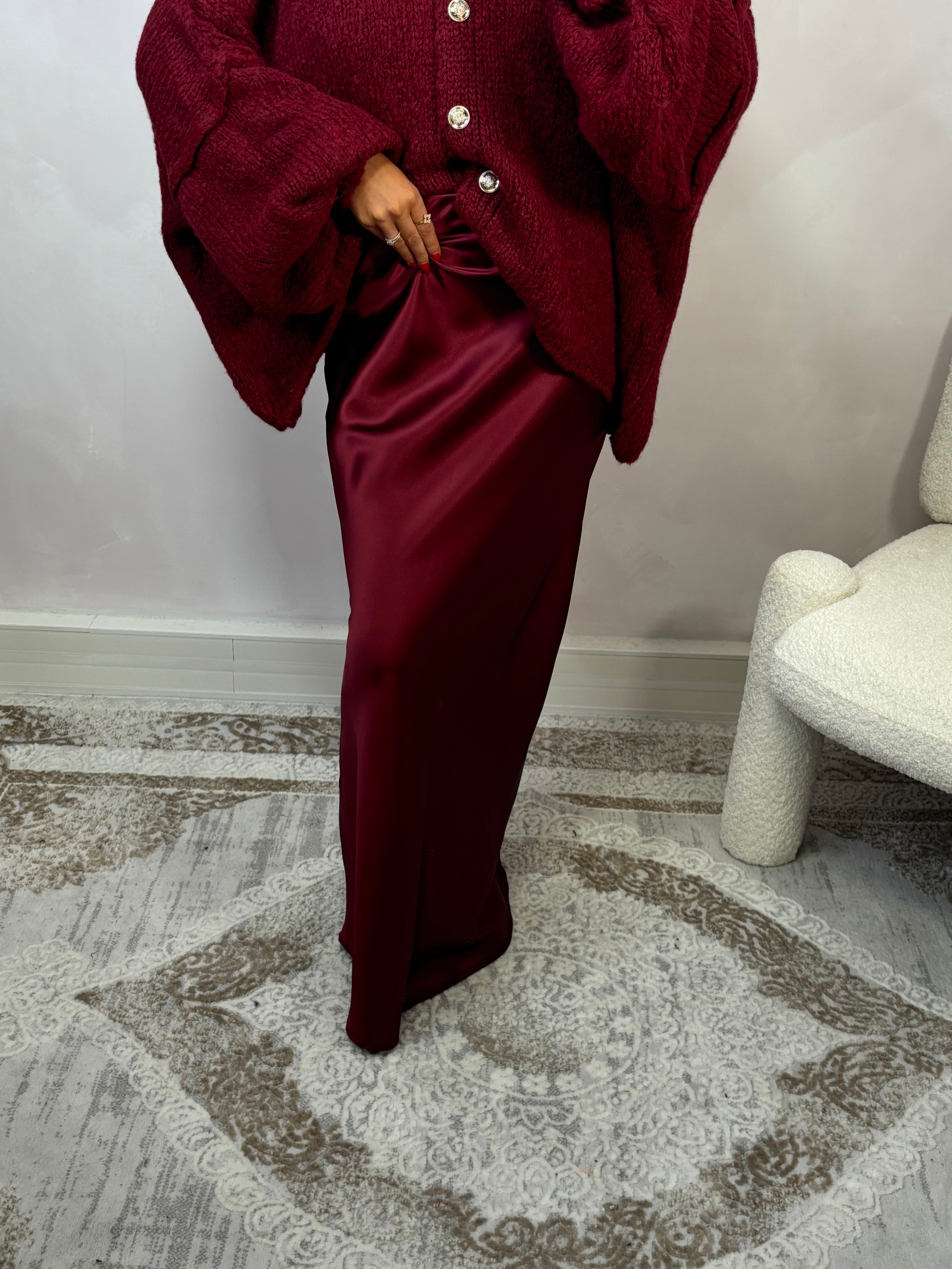 Premium satin maxi skirt - burgundy