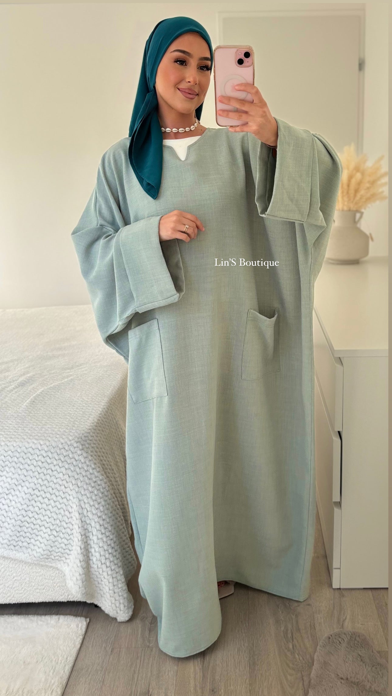 Abaya poche lin - vert d’eau