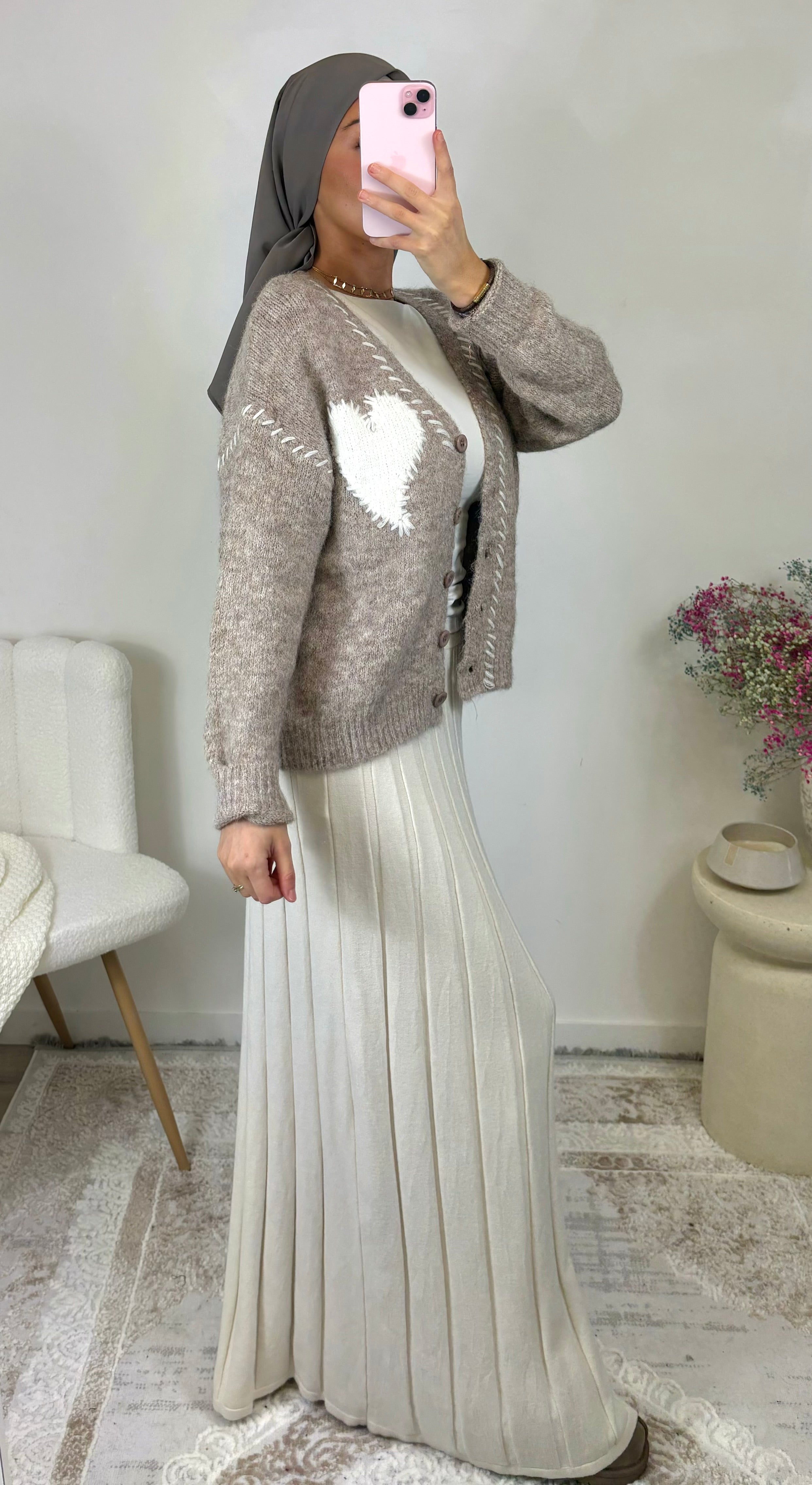 Ribbed Knit Maxi Skirt - White