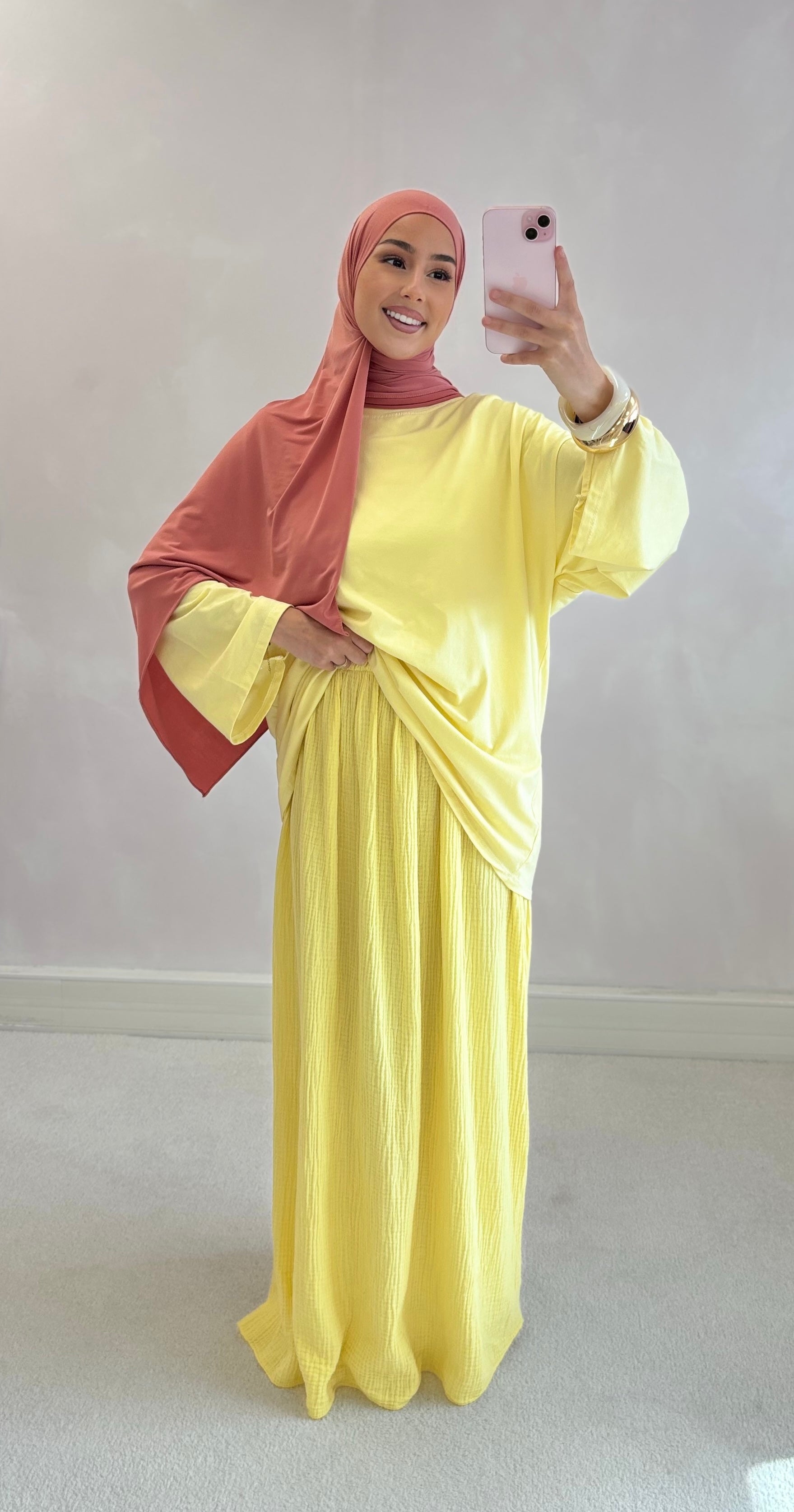MAXI cotton gas skirt - pastel yellow