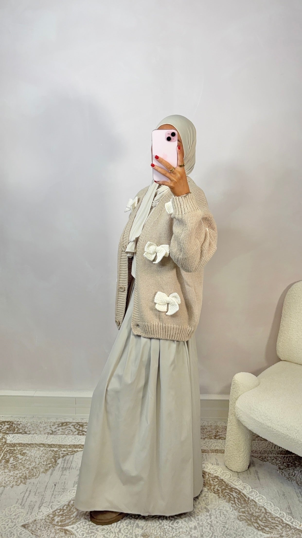 Embroidered cardigan - taupe Milk