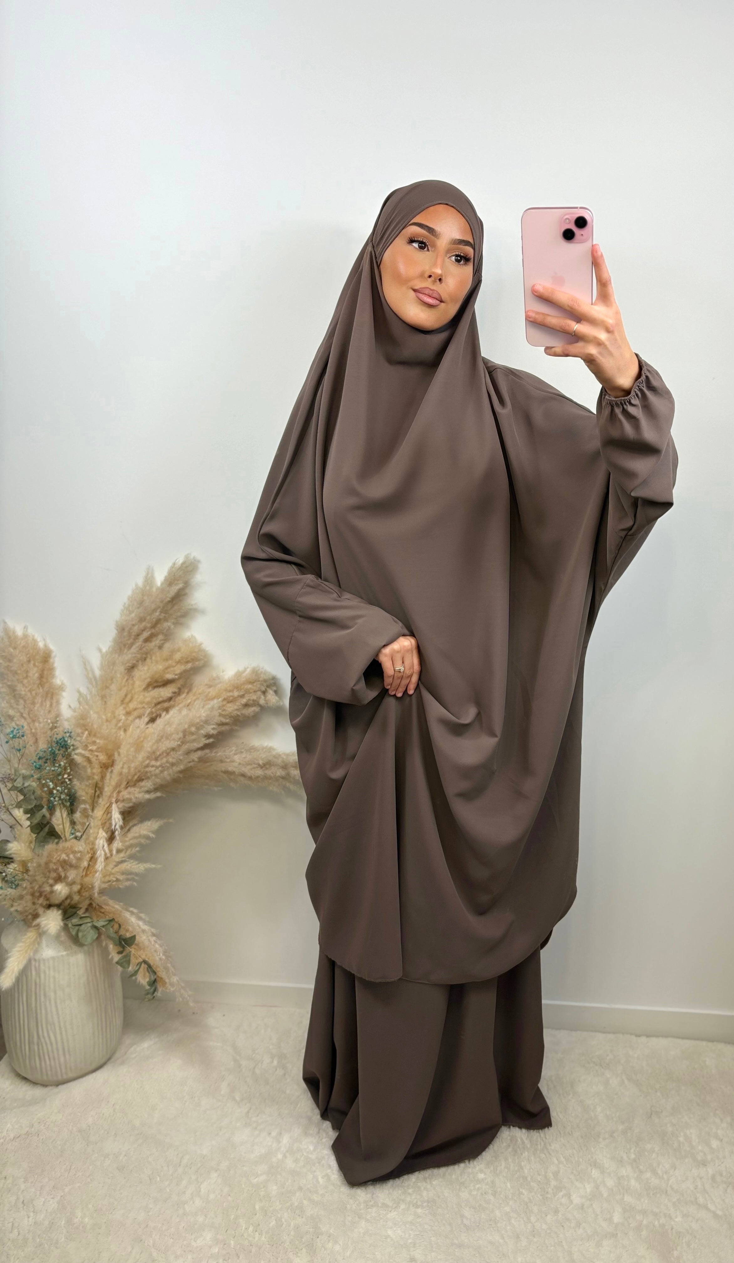 Jilbeb 2 Pièces soie de medine - taupe foncé