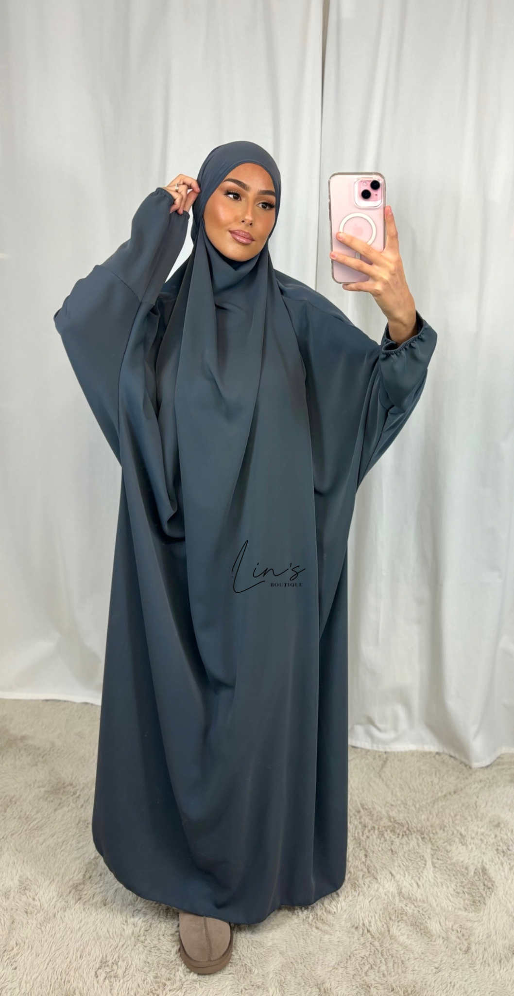 1-piece Medina silk jilbeb - charcoal gray