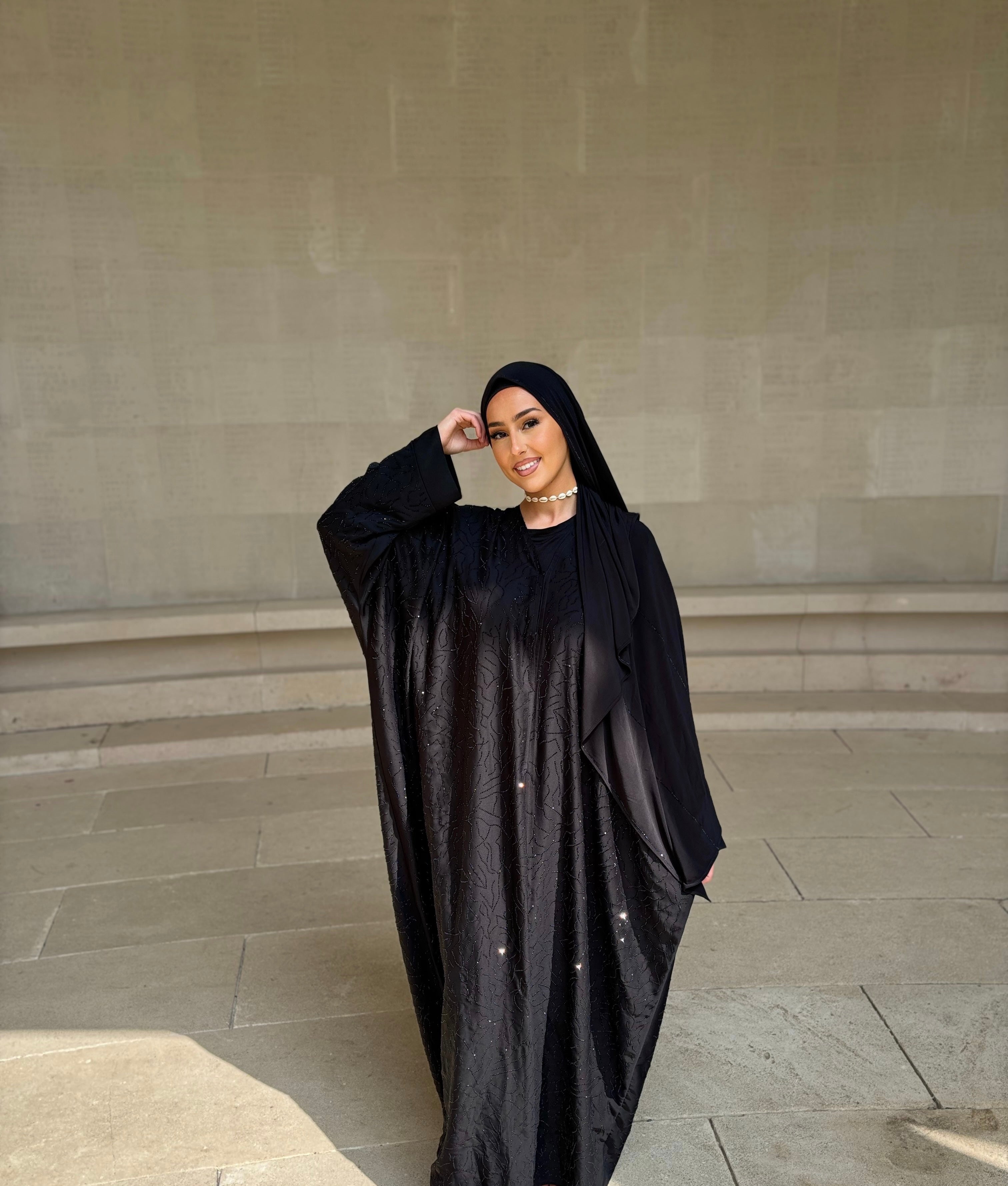 Full Rhinestone Dubai Abaya - Black