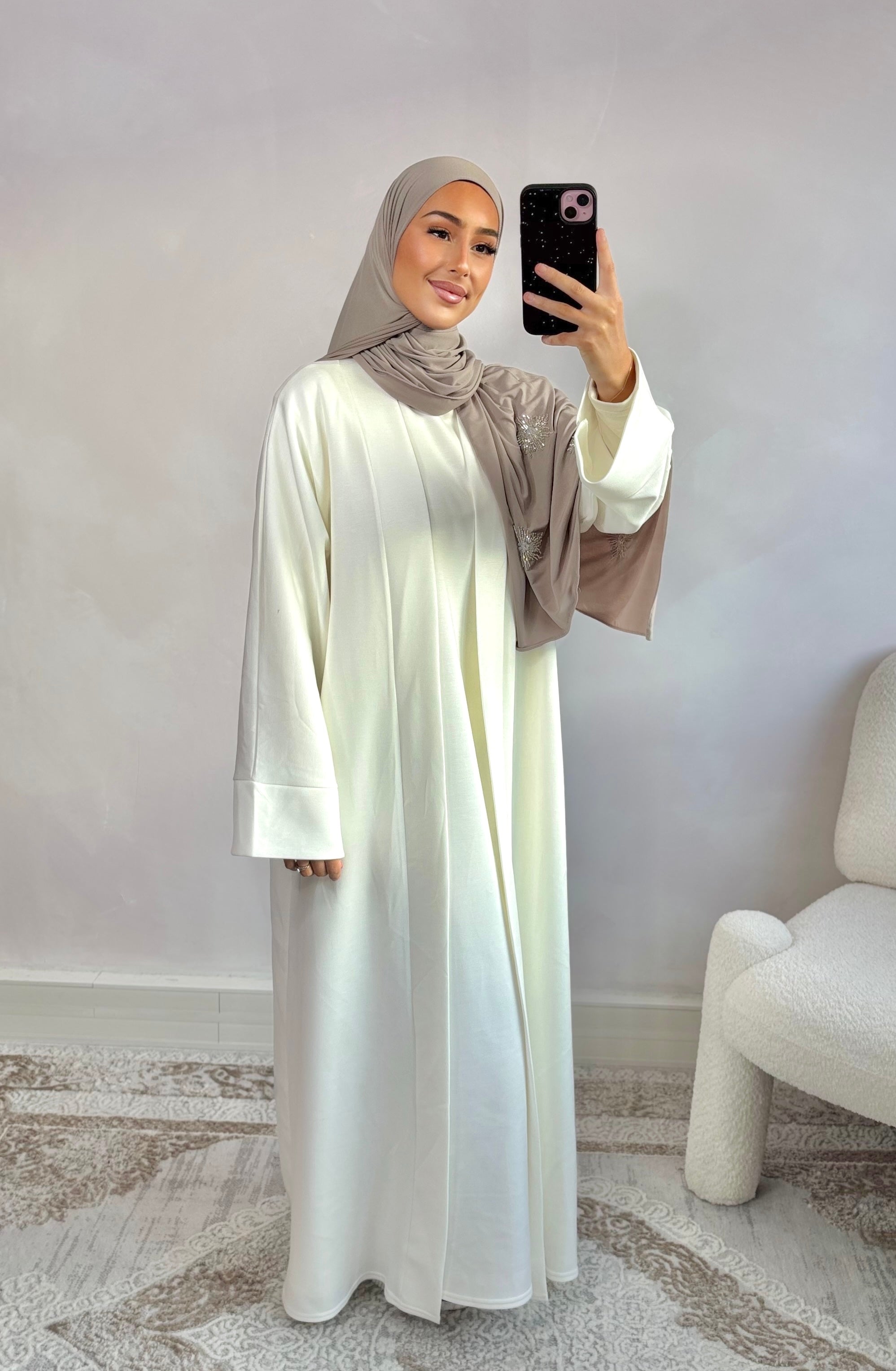 jersey abaya kimono set - white