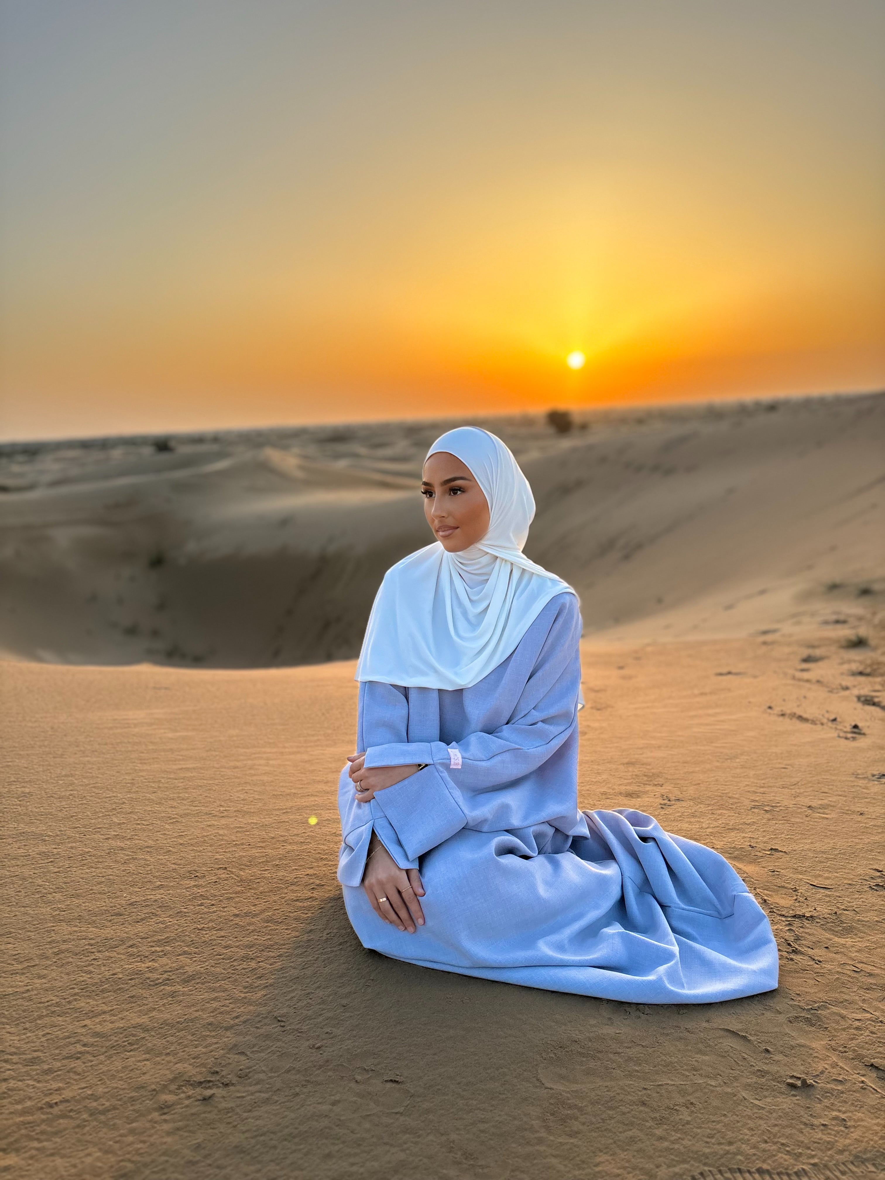 LIN'S B linen abaya - baby grey
