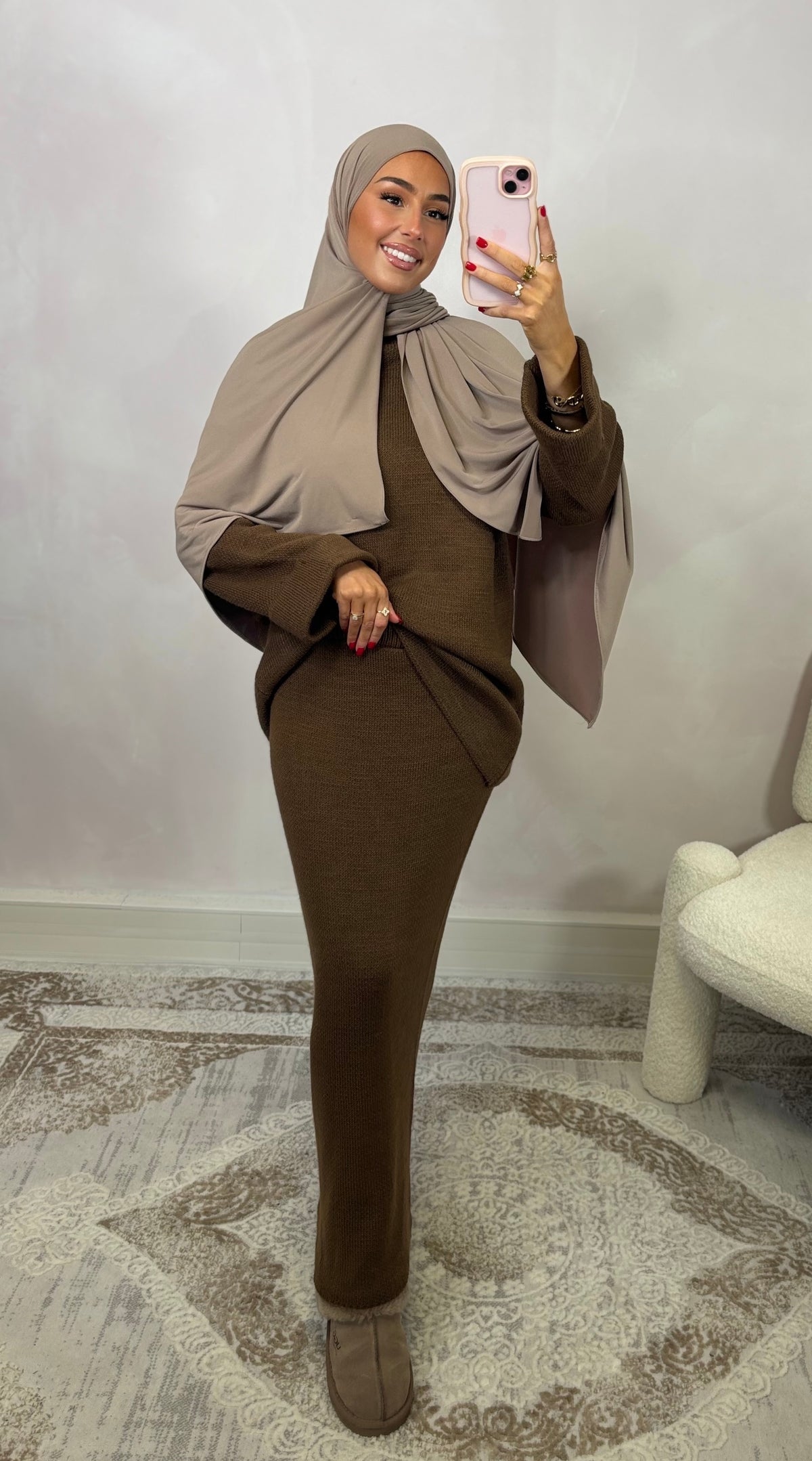 Ensemble jupe maille - marron foncé
