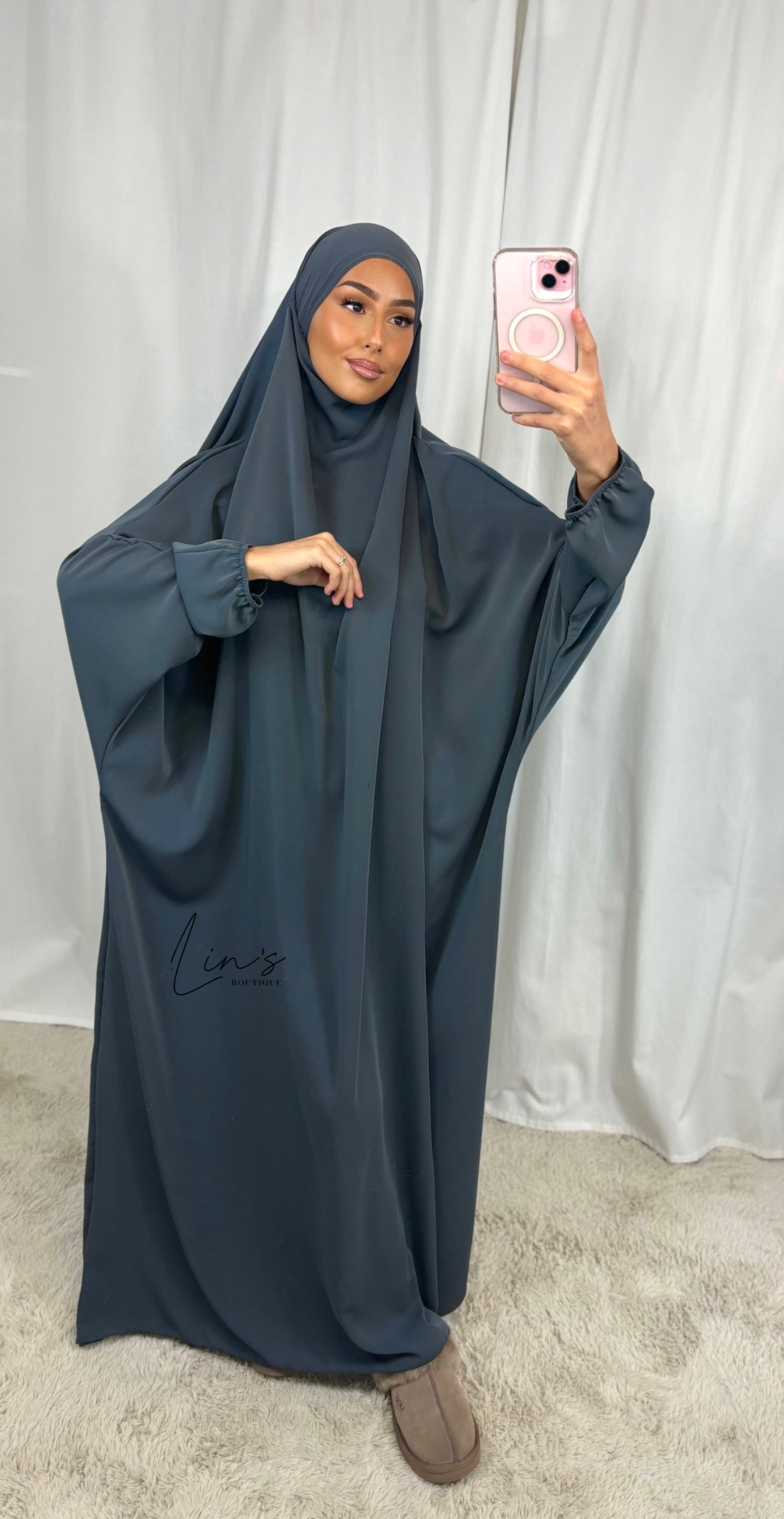 1-piece Medina silk jilbeb - charcoal gray