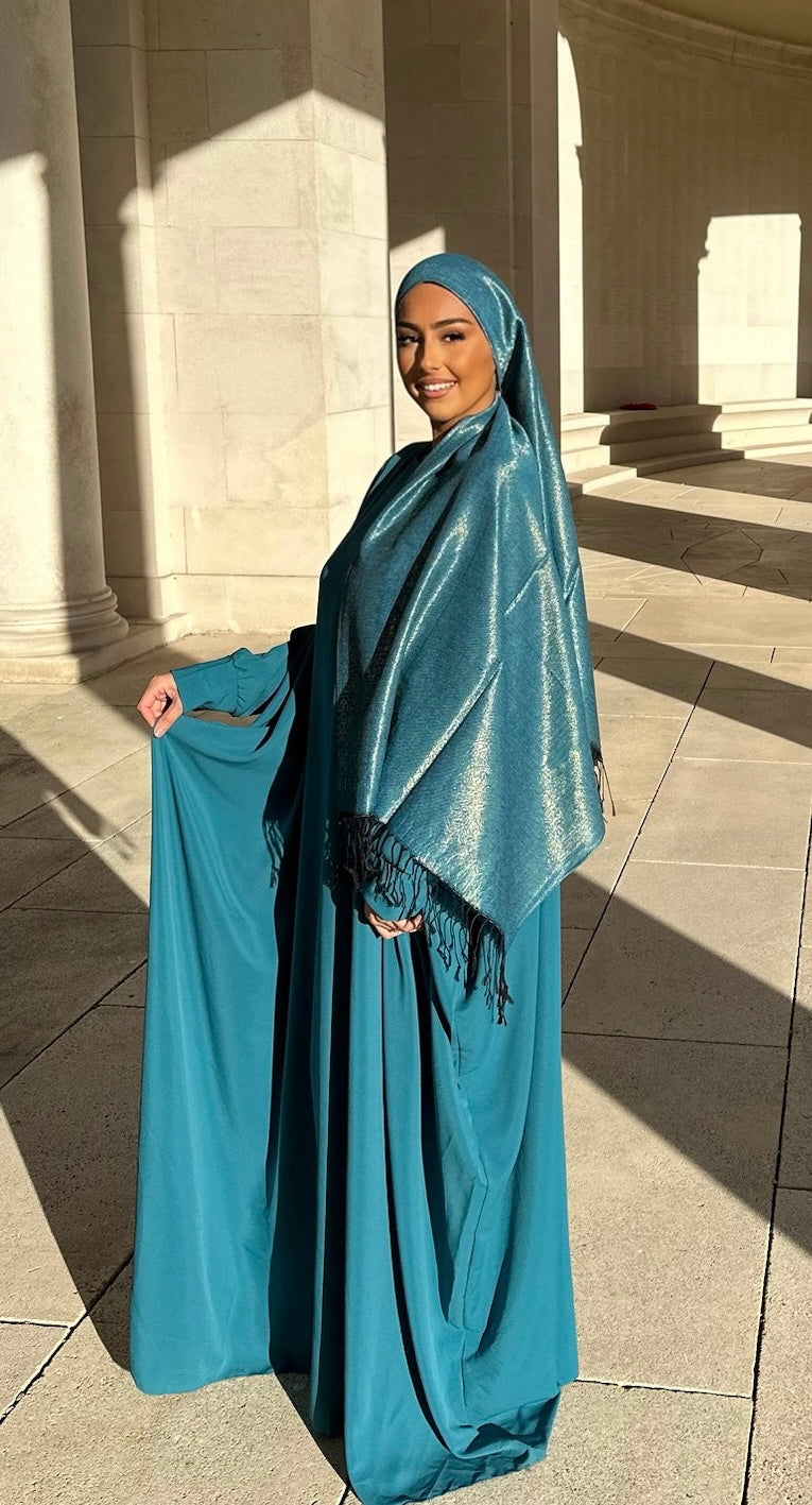 Saudi Arabian Abaya in Medina Silk - DUCK BLUE