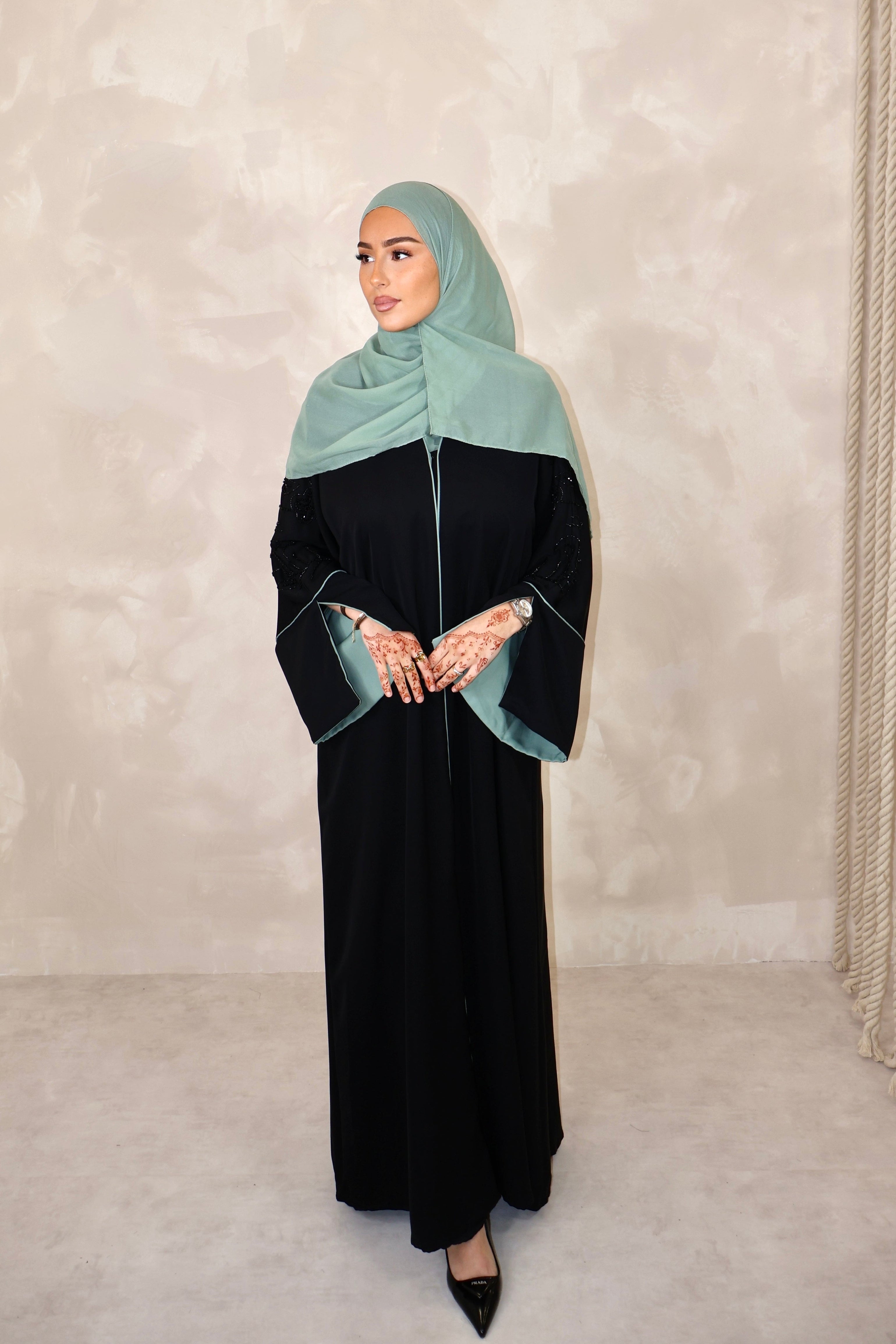Abaya de Dubai (n86) - IMPÉRIAL AQUA GREEN