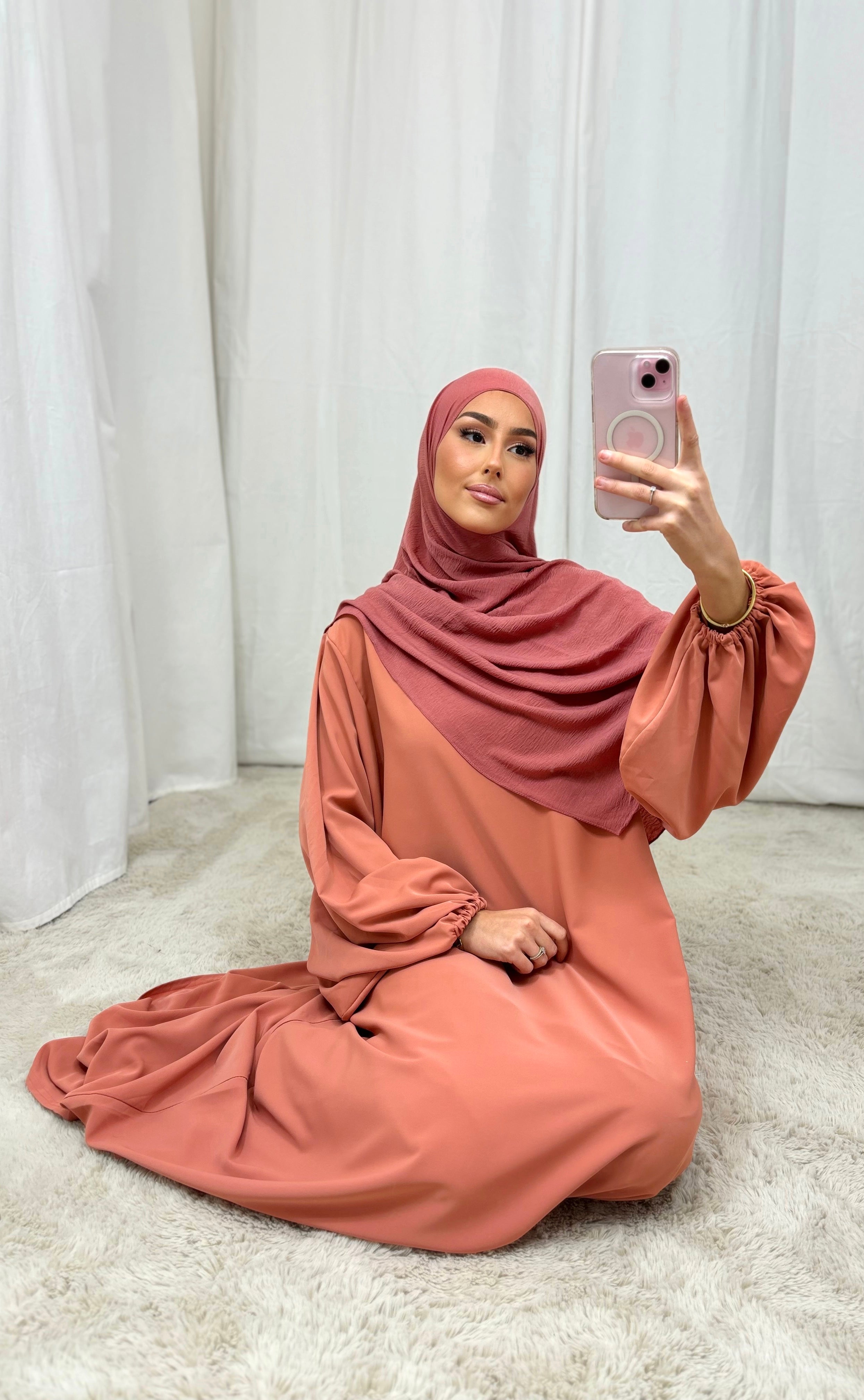 Abaya manche ballon - terracotta