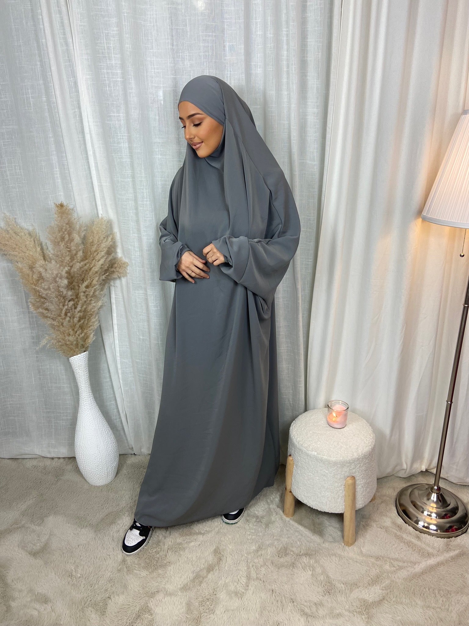 Jilbeb 1 Pièce soie de medine - Gris souris