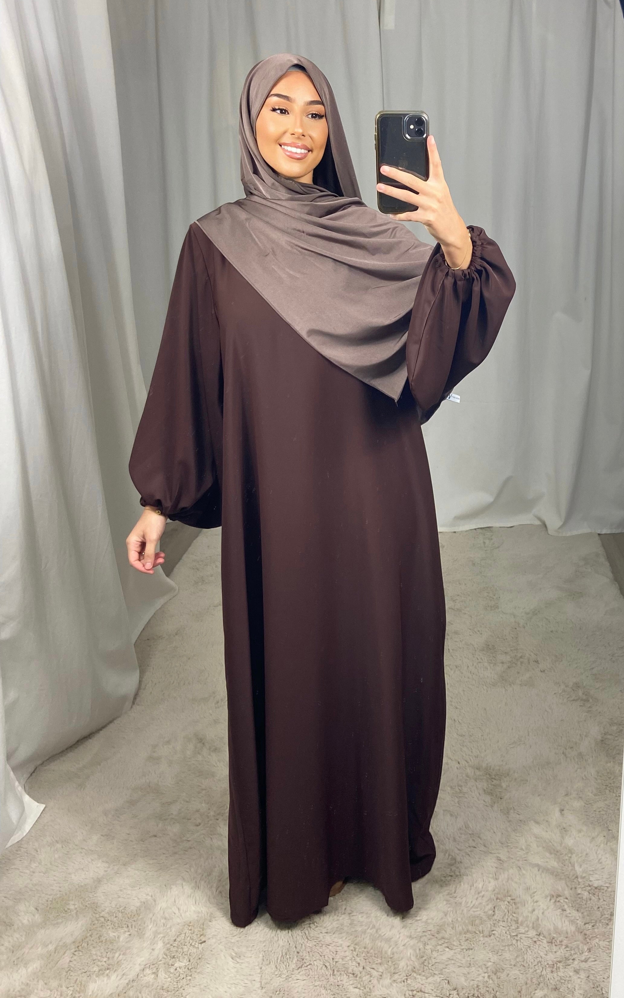 Balloon Sleeve Abaya - BROWN