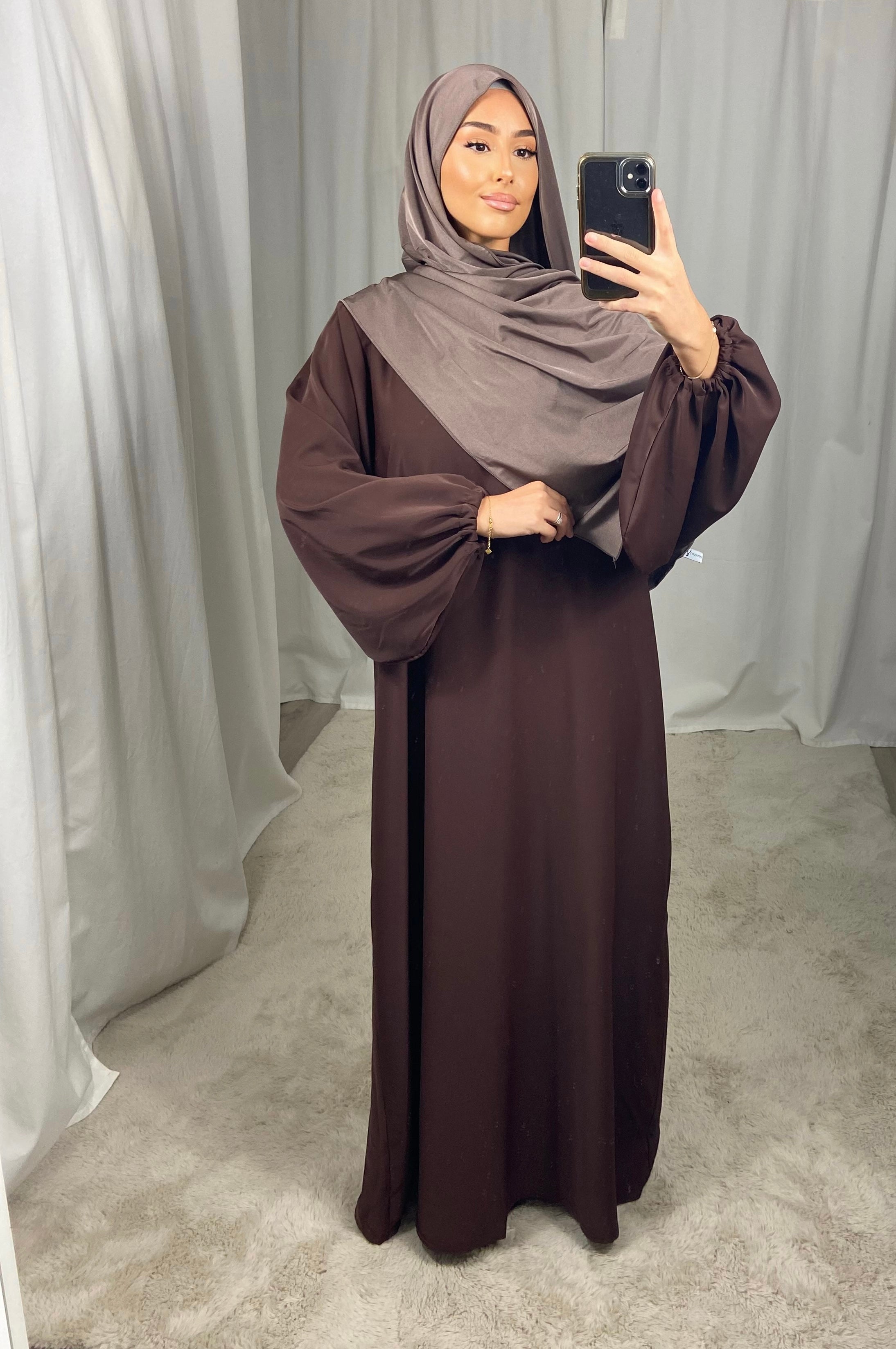 Balloon Sleeve Abaya - BROWN